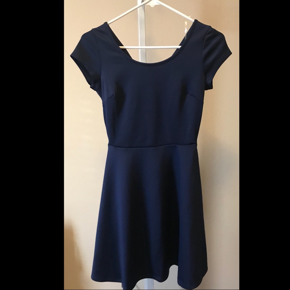 Navy Blue Skater Dress with Cutout Back